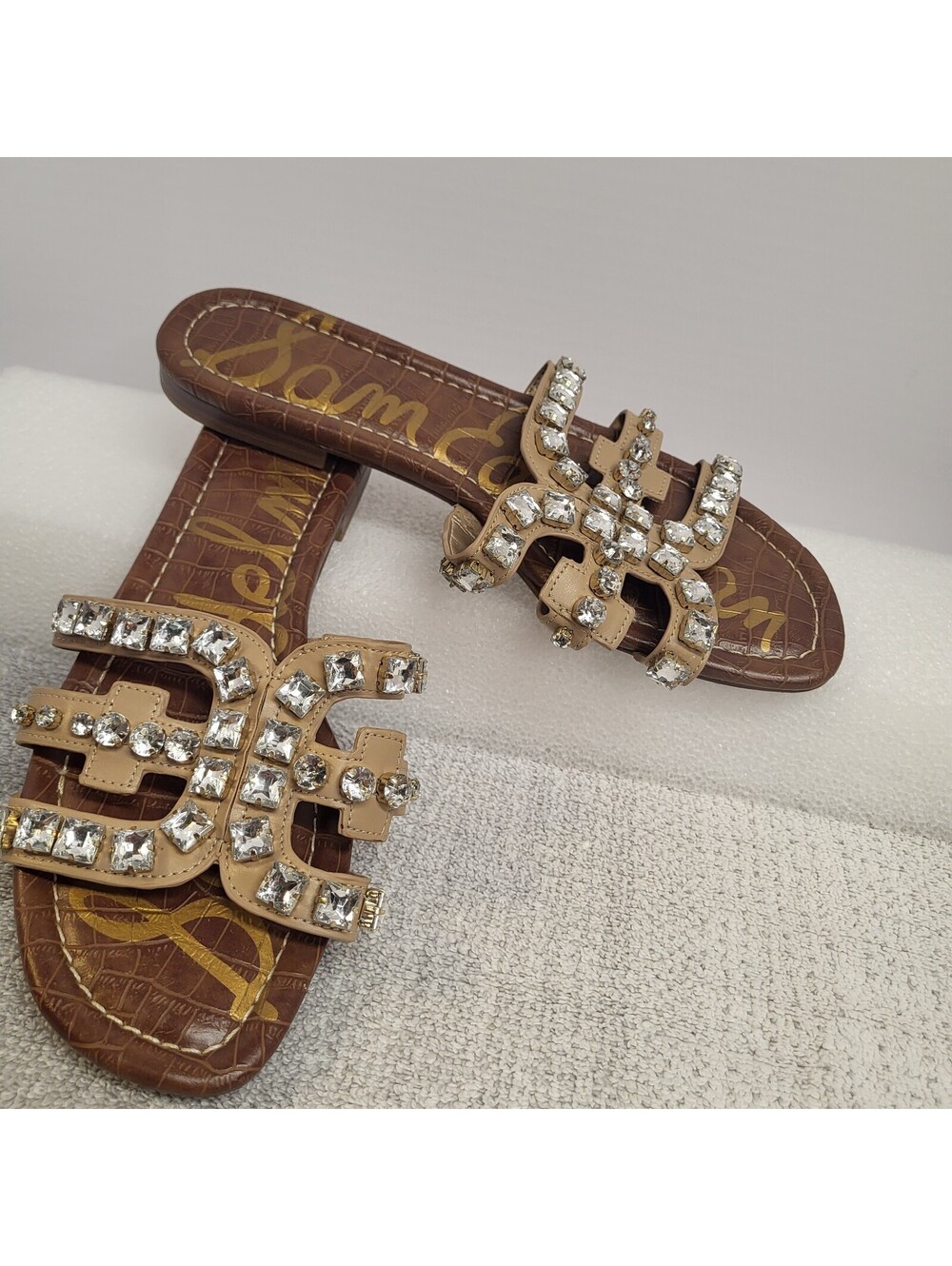 Sam Edelman Embellished Slide Sandals Women's Size 8.5M Brown with lg rhinestone